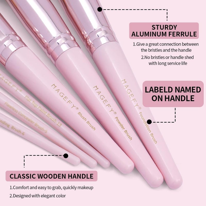 MAGEFY 22 Pcs Makeup Brushes Set, Professional Makeup Brushes Wooden Handle Cosmetics Brushes Foundation Concealer Powder Face Eye Make up Brushes Kit(Pinkgold) - Image 4